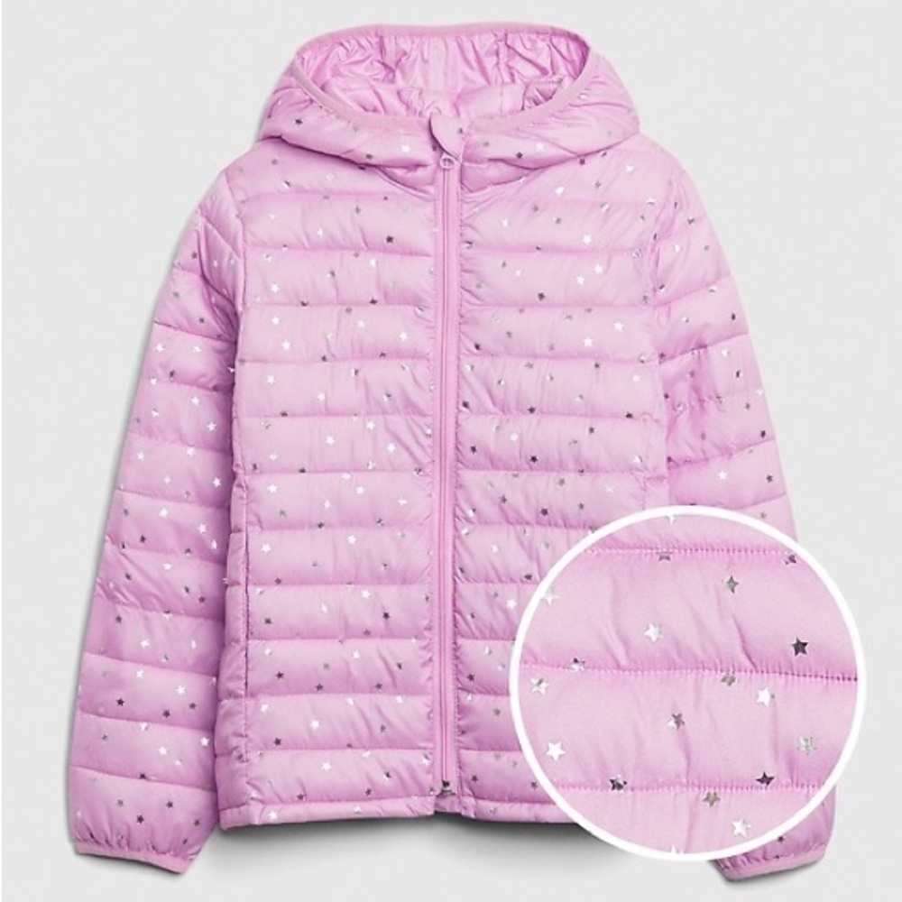 GAP Kids Lilac Star Hooded Jacket Lightweight Puffer Jacket Size S